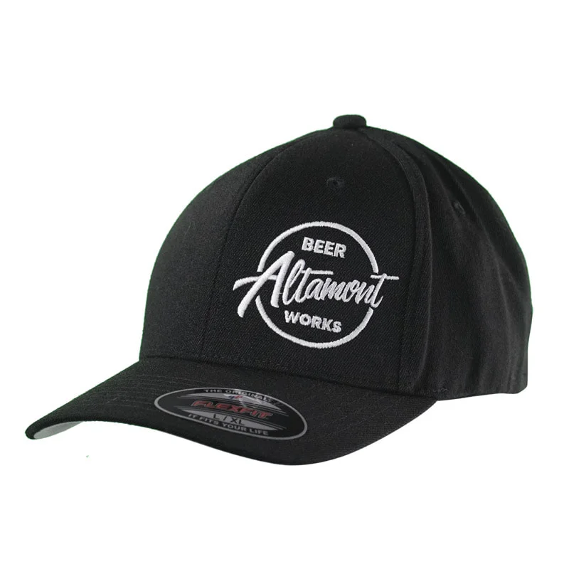 Altamont Black W/White Circle Logo Curve Bill Flexfit | Altamont Beer Works